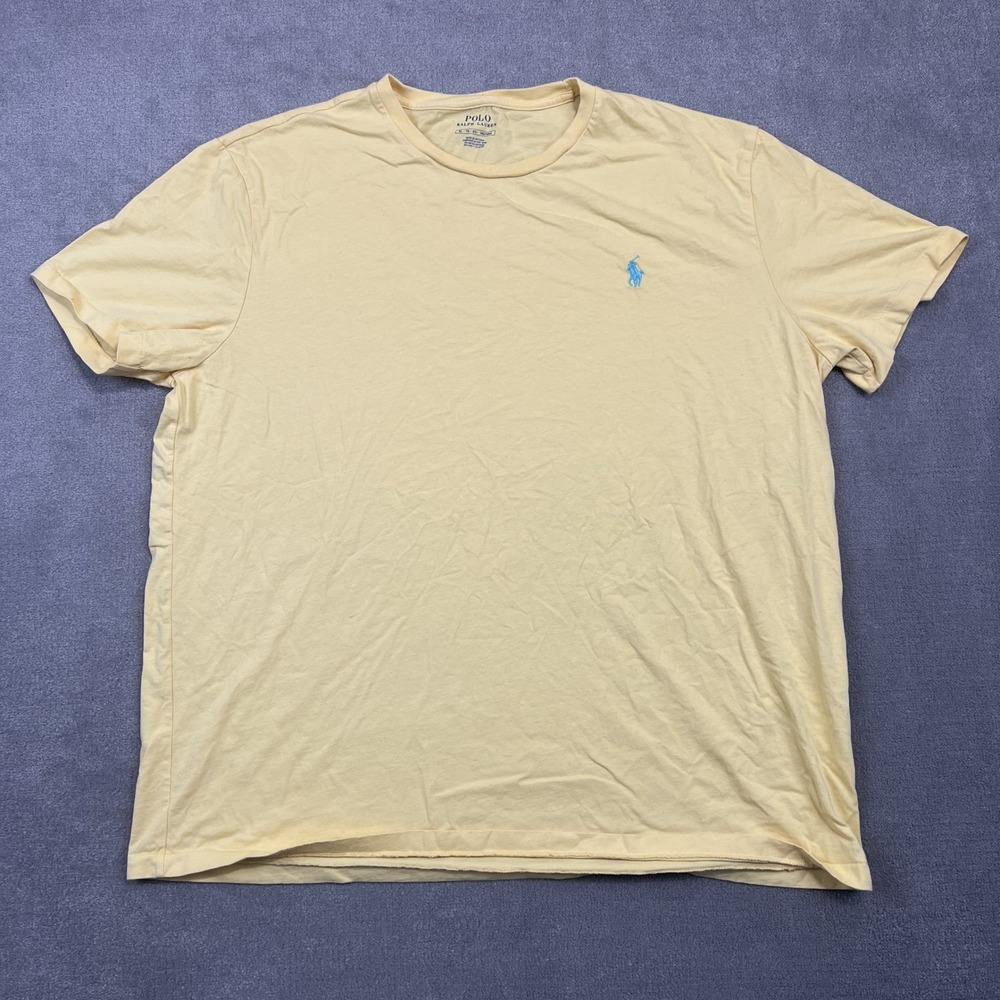 Polo Ralph Lauren T-Shirt Mens XL Yellow Blue Pony Logo Short Sleeve Cotton Tee